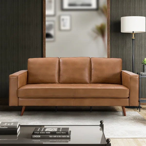 82"W Transitional Genuine Leather Sofa