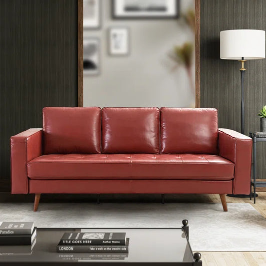 82"W Transitional Genuine Leather Sofa