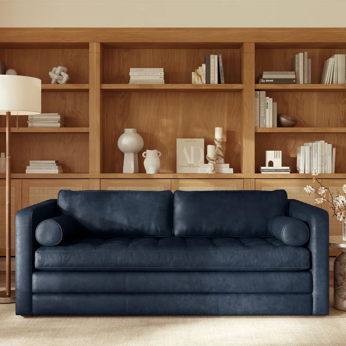 82'' Full-Grain Genuine Italian Leather Sleeper Sofa