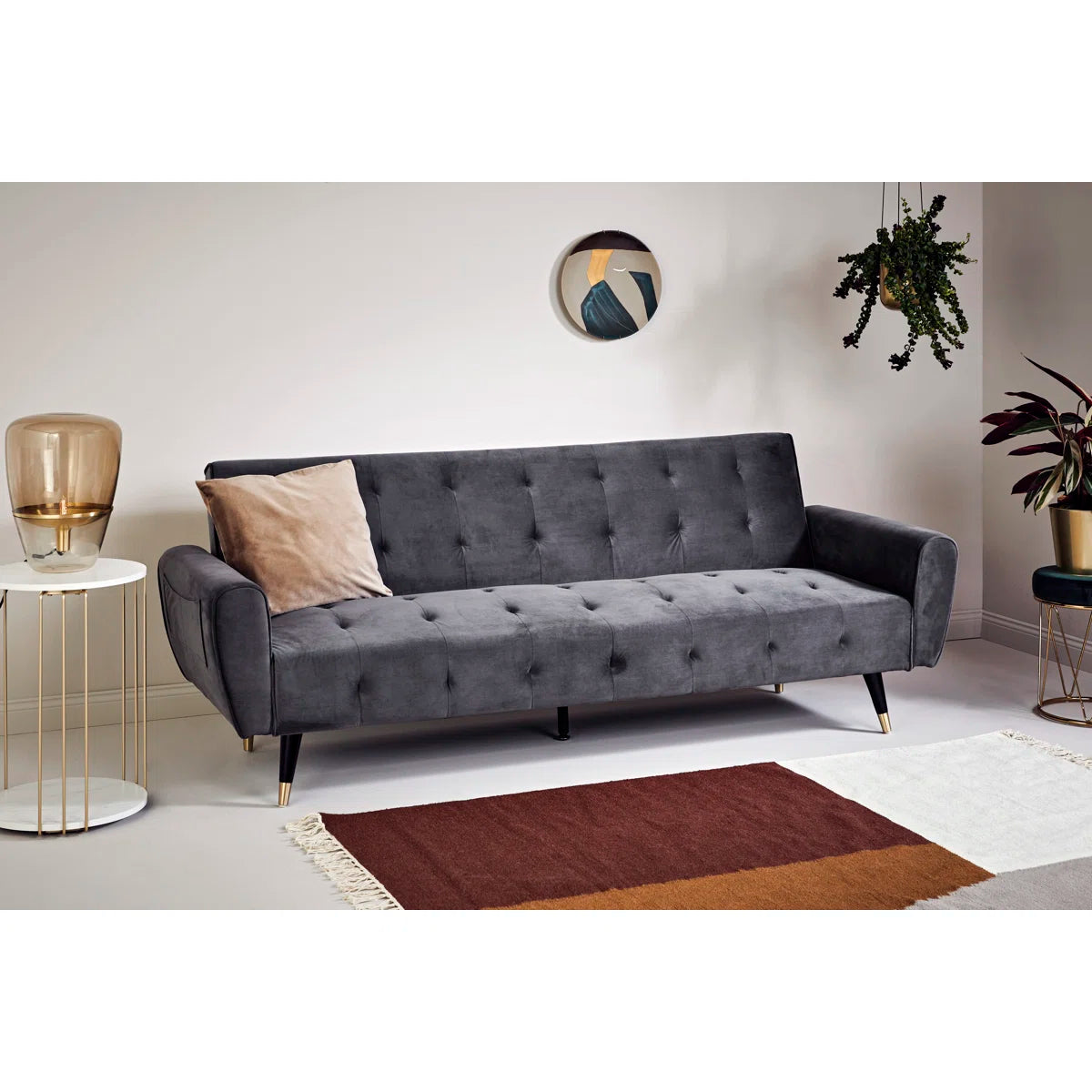 83.86" Velvet Square Arm Sleeper Sofa