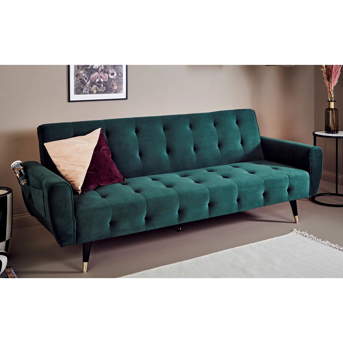 83.86" Velvet Square Arm Sleeper Sofa