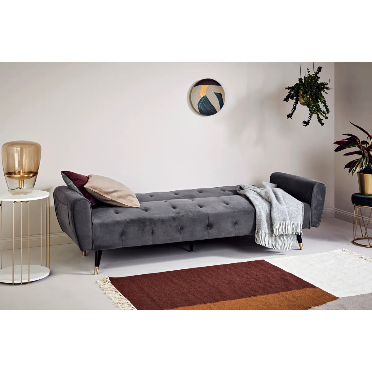 83.86" Velvet Square Arm Sleeper Sofa