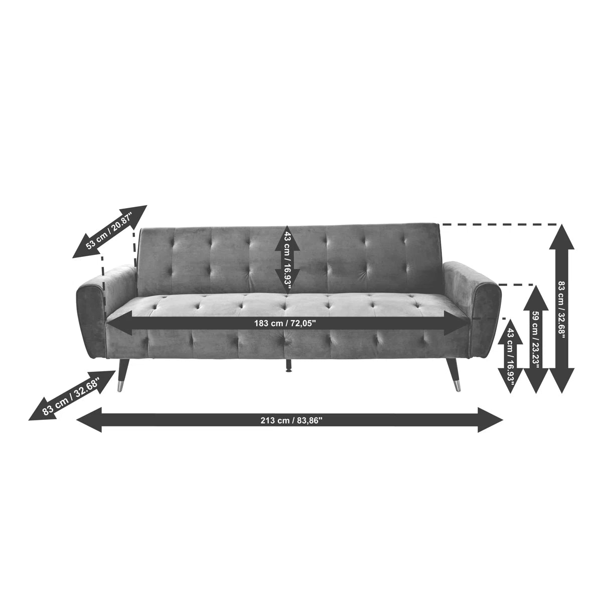 83.86" Velvet Square Arm Sleeper Sofa