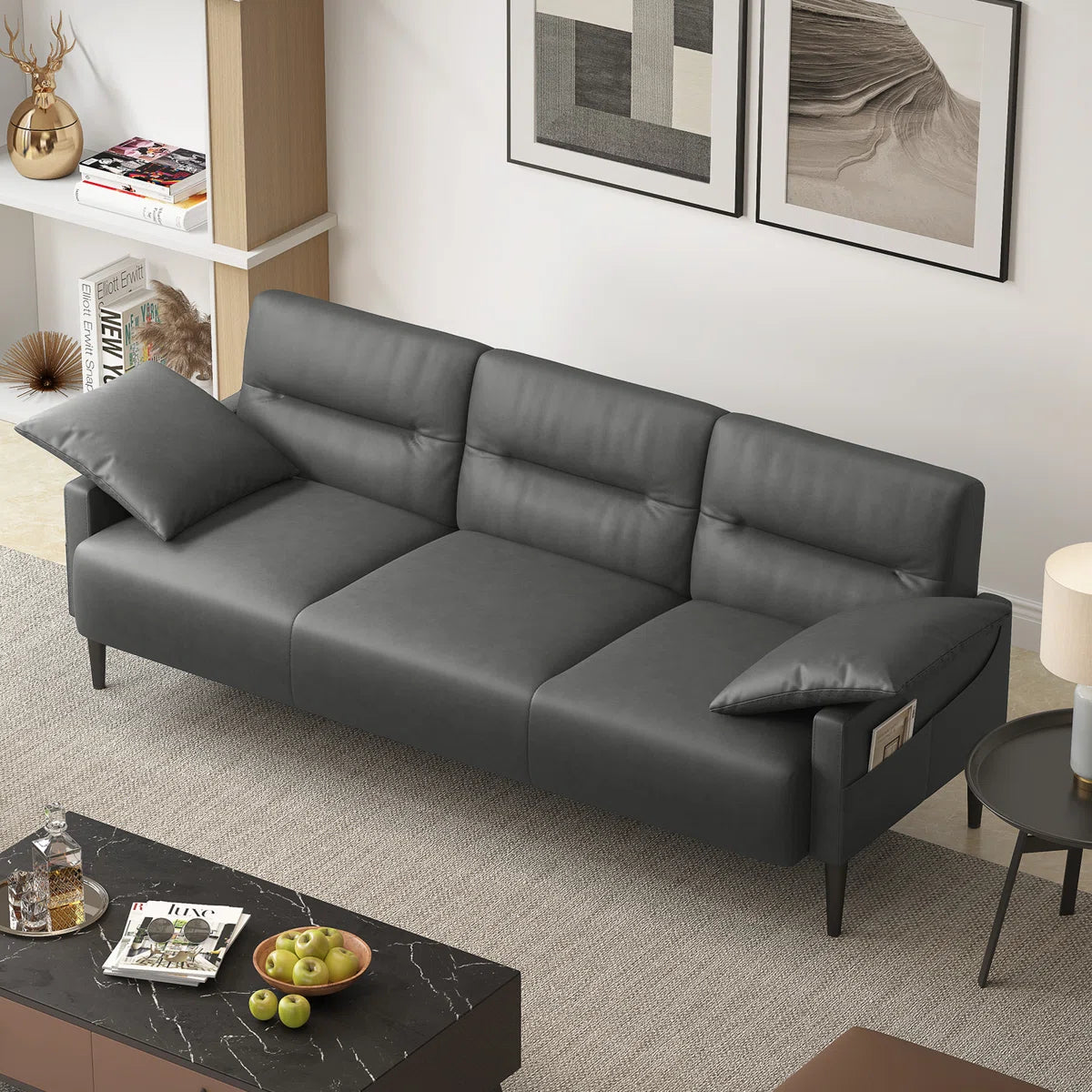 83'' Faux Leatherette Upholstered Square Arm Sofa
