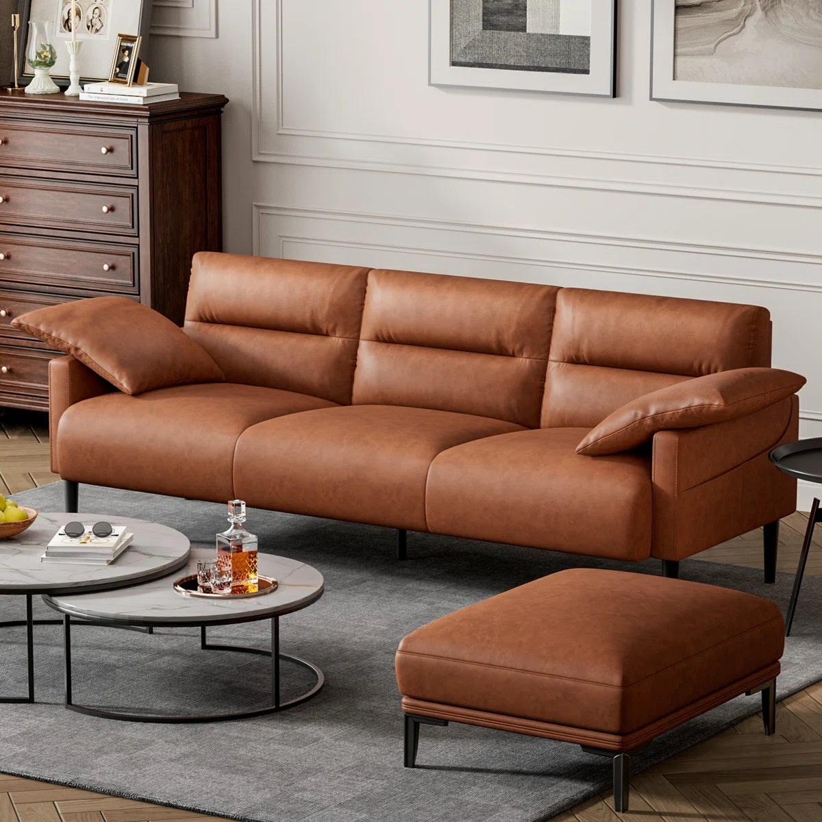 83'' Faux Leather Upholstered Square Arm Sofa