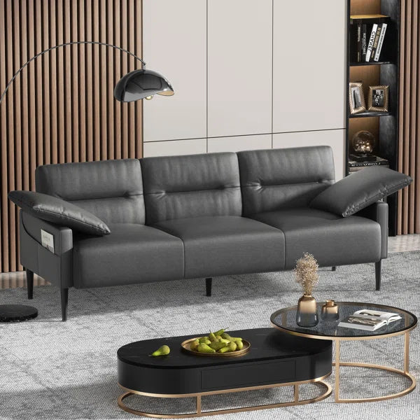 83'' Faux Leather Upholstered Square Arm Sofa