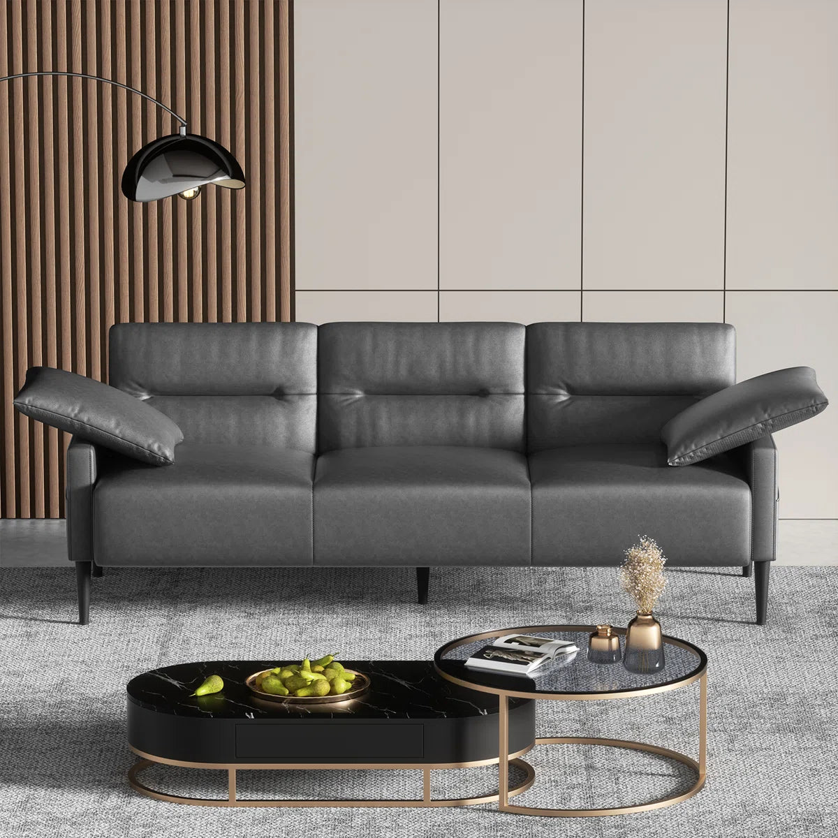 83'' Faux Leatherette Upholstered Square Arm Sofa