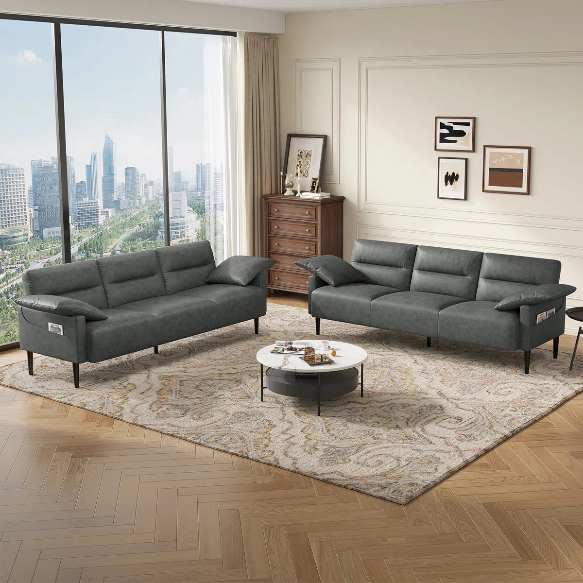 83'' Faux Leatherette Upholstered Square Arm Sofa