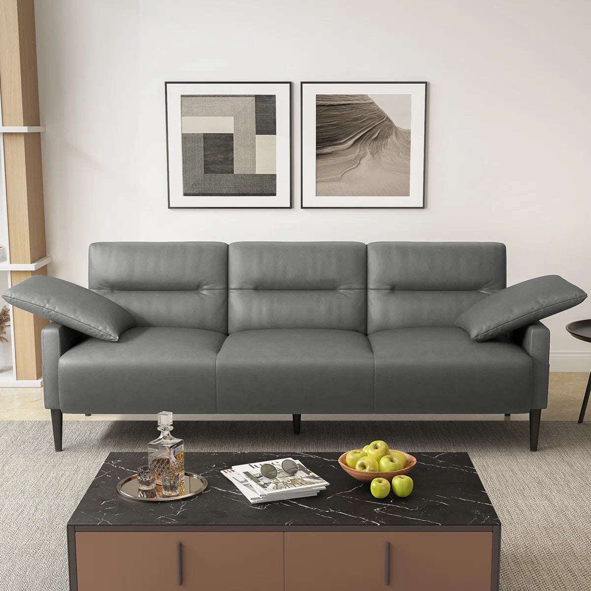 83'' Faux Leatherette Upholstered Square Arm Sofa