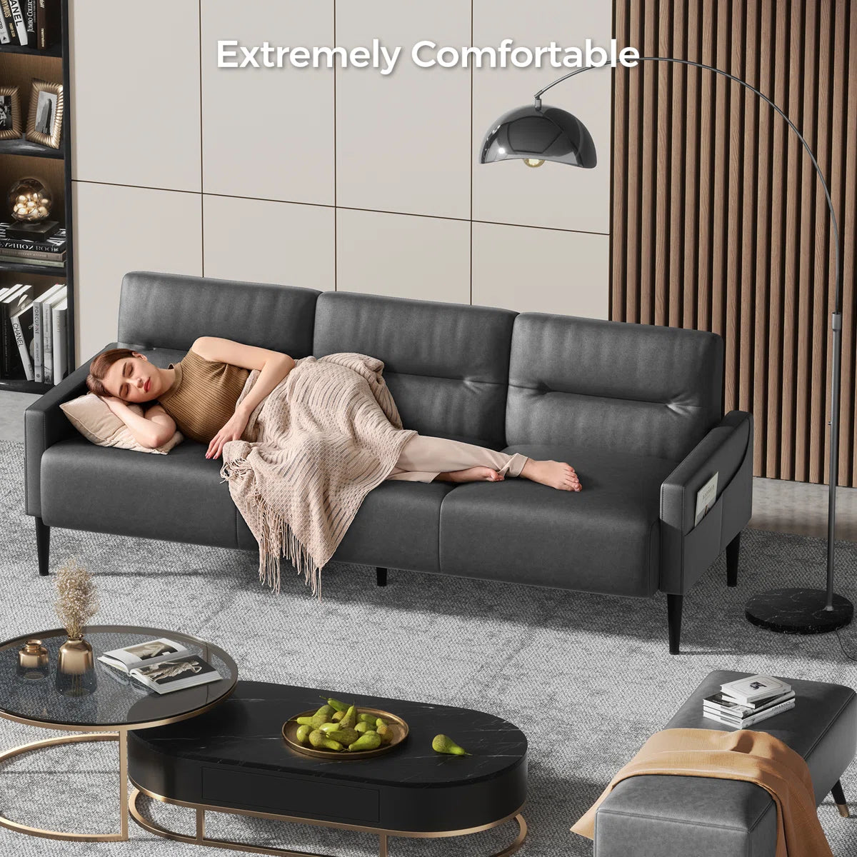 83'' Faux Leatherette Upholstered Square Arm Sofa