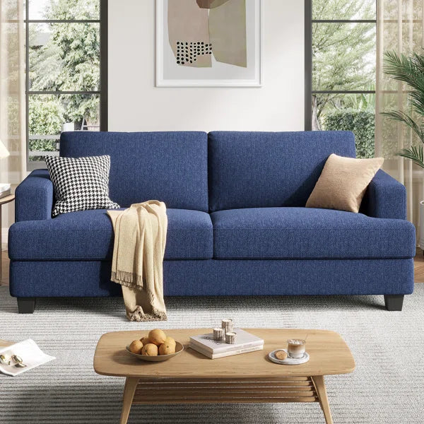 Upholstered Loveseat Sofa, Linen Fabric 2 Seater Couch For Apartment Bedroom Living Room Office