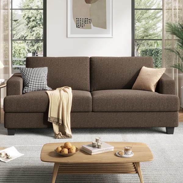 Upholstered Loveseat Sofa, Linen Fabric 2 Seater Couch For Apartment Bedroom Living Room Office