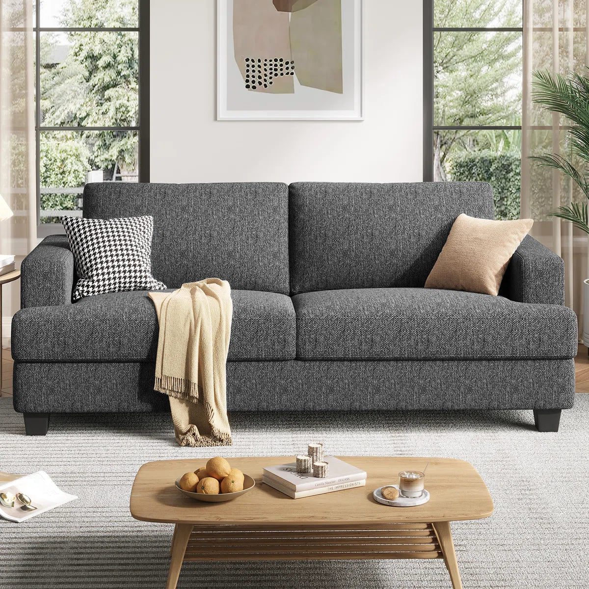 Upholstered Loveseat Sofa, Linen Fabric 2 Seater Couch For Apartment Bedroom Living Room Office
