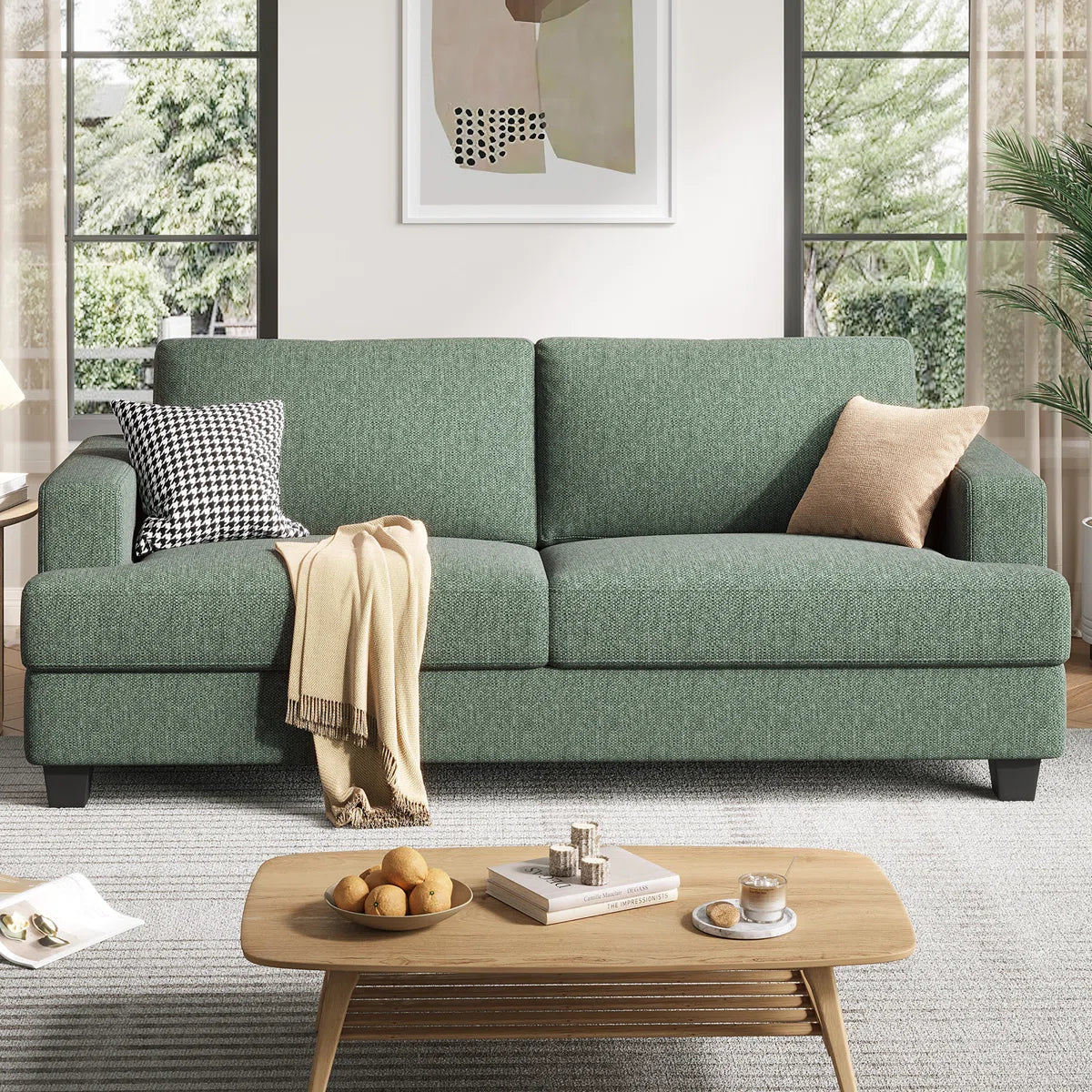 Upholstered Loveseat Sofa, Linen Fabric 2 Seater Couch For Apartment Bedroom Living Room Office