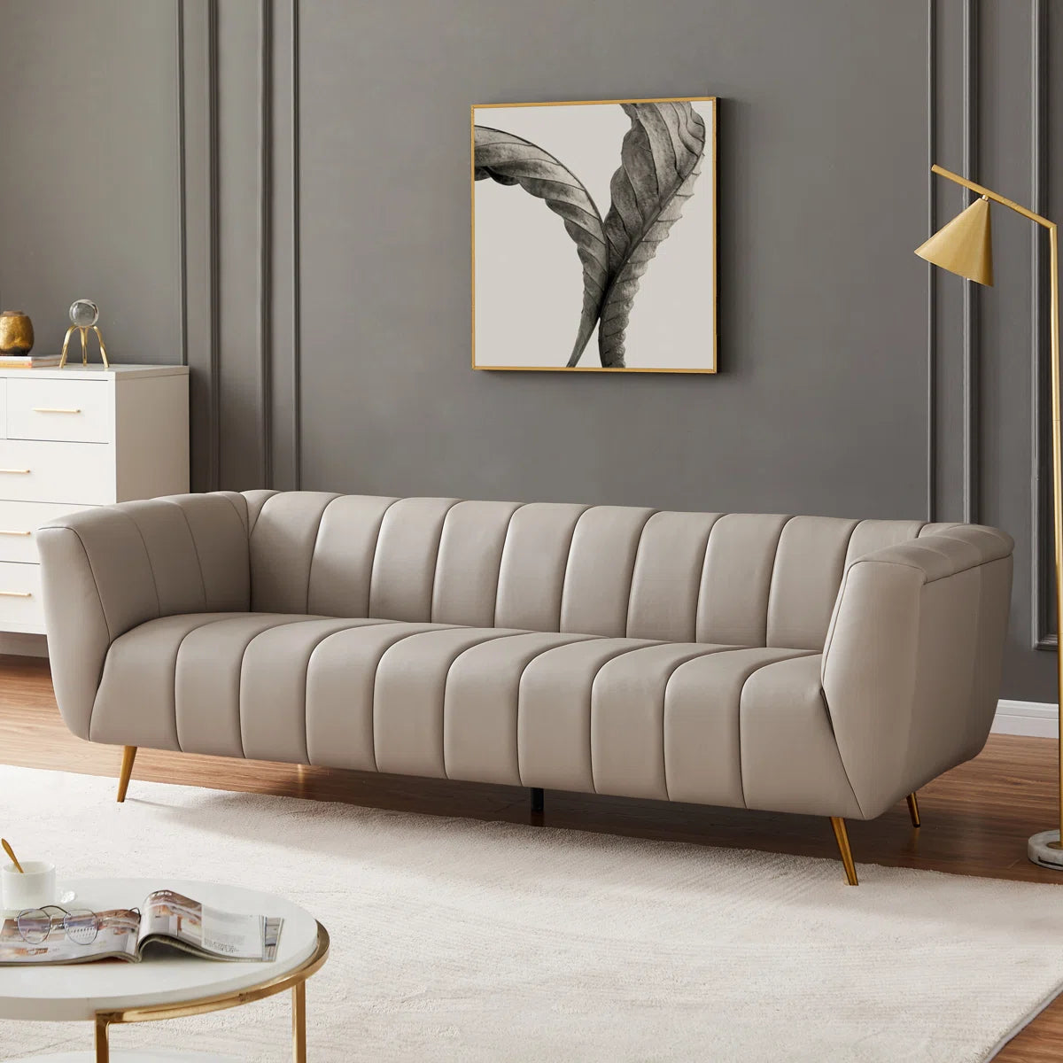 85.5'' Modern Living Room Full Grain Leather Sofa Couch