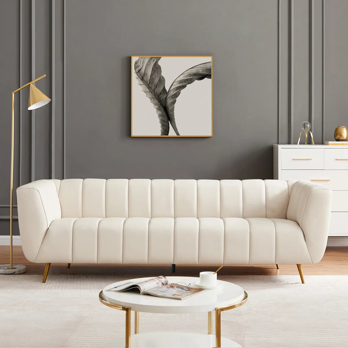 85.5'' Modern Living Room Full Grain Leather Sofa Couch