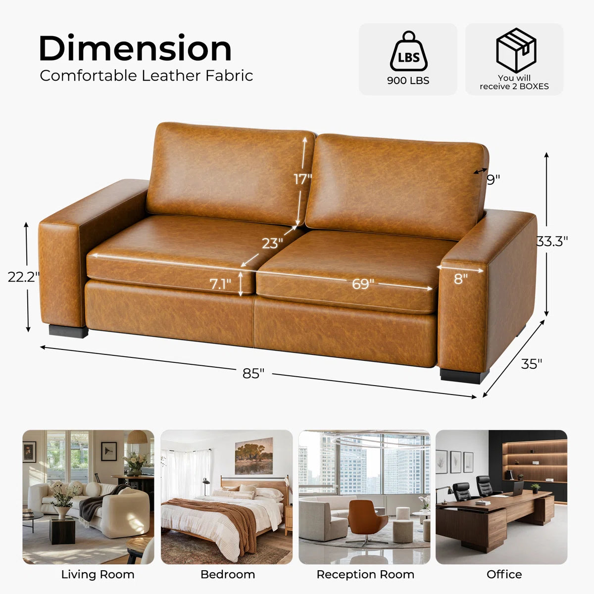85'' Faux Leather Sofa