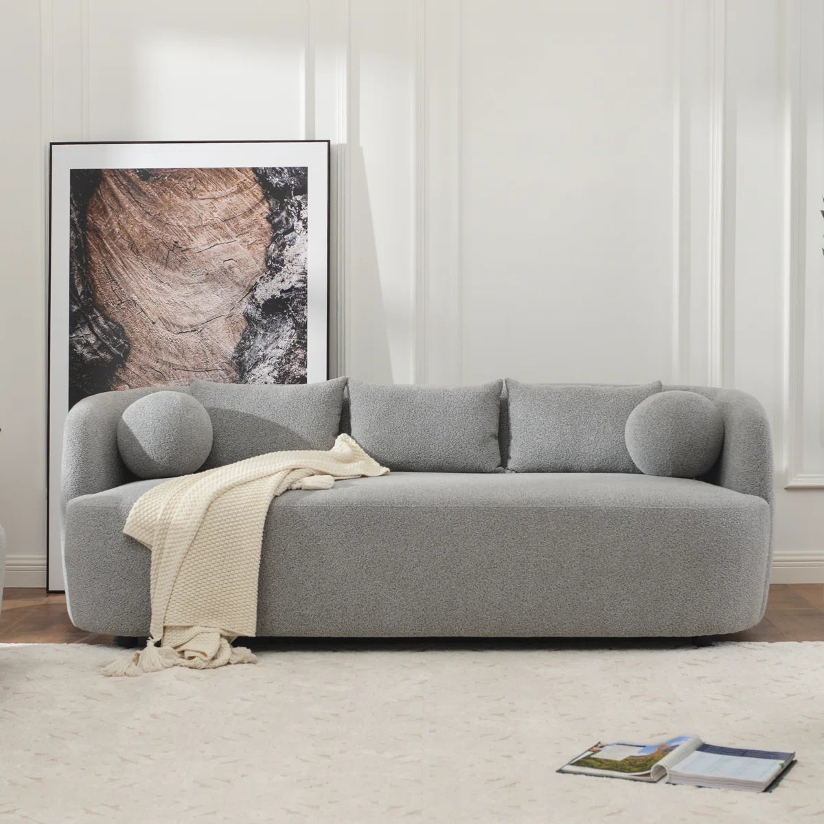 85" Wide Modern Boucle Upholstered 3 Seat Sofa
