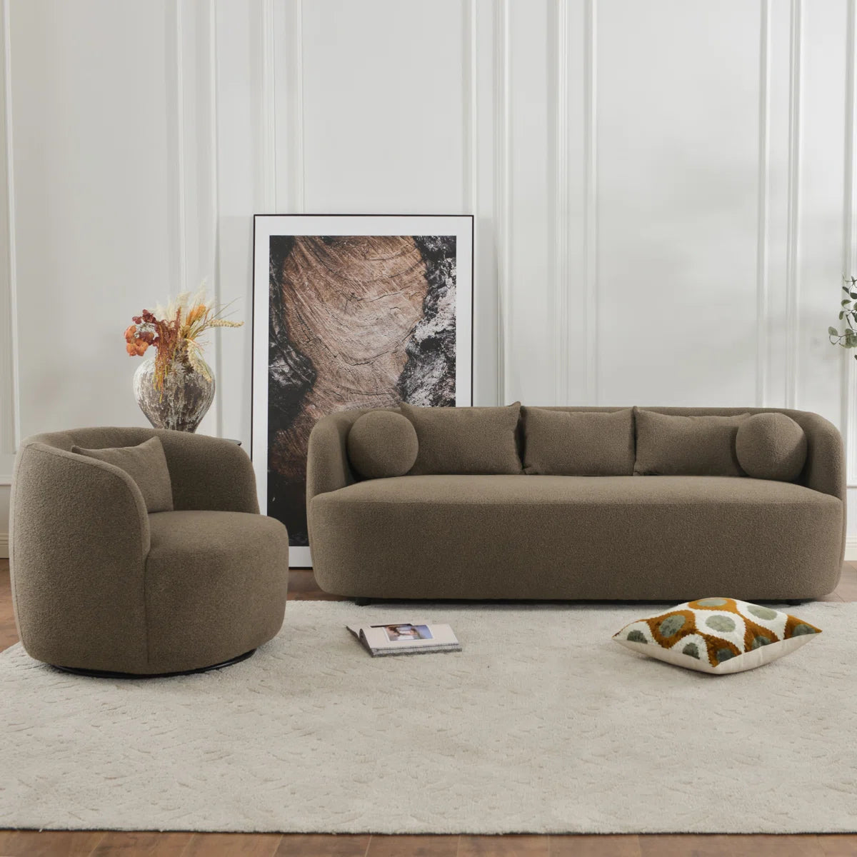 85" Wide Modern Boucle Upholstered 3 Seat Sofa