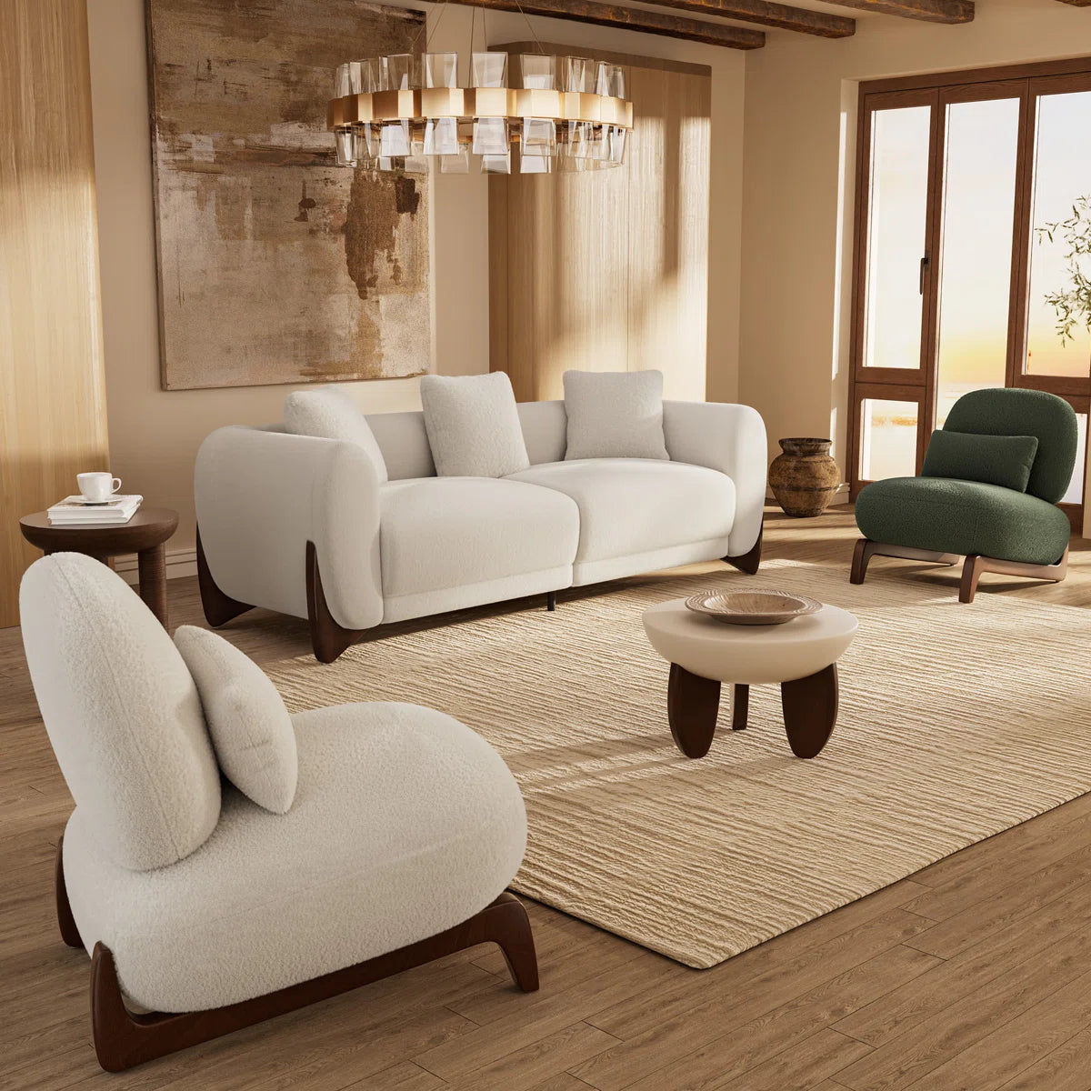 87" Upholstered Boucle Sofa with Wood Wedge Legs