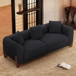 87" Upholstered Boucle Sofa with Wood Wedge Legs