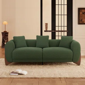 87" Upholstered Boucle Sofa with Wood Wedge Legs