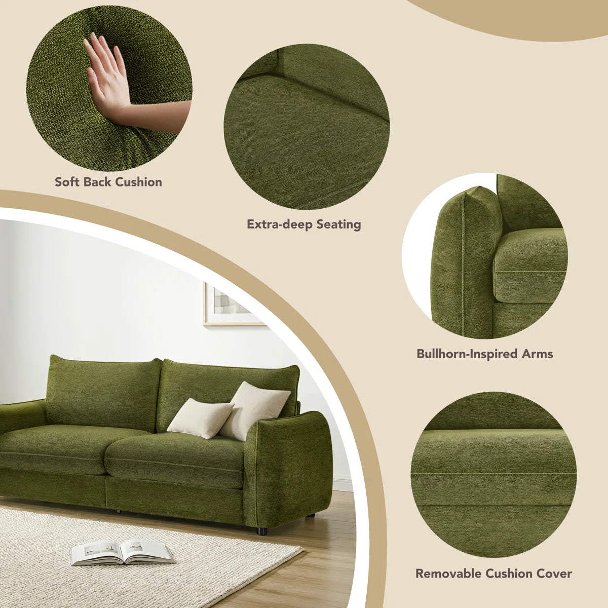 90.5"W 3-Seater Modern Upholstery Sofa