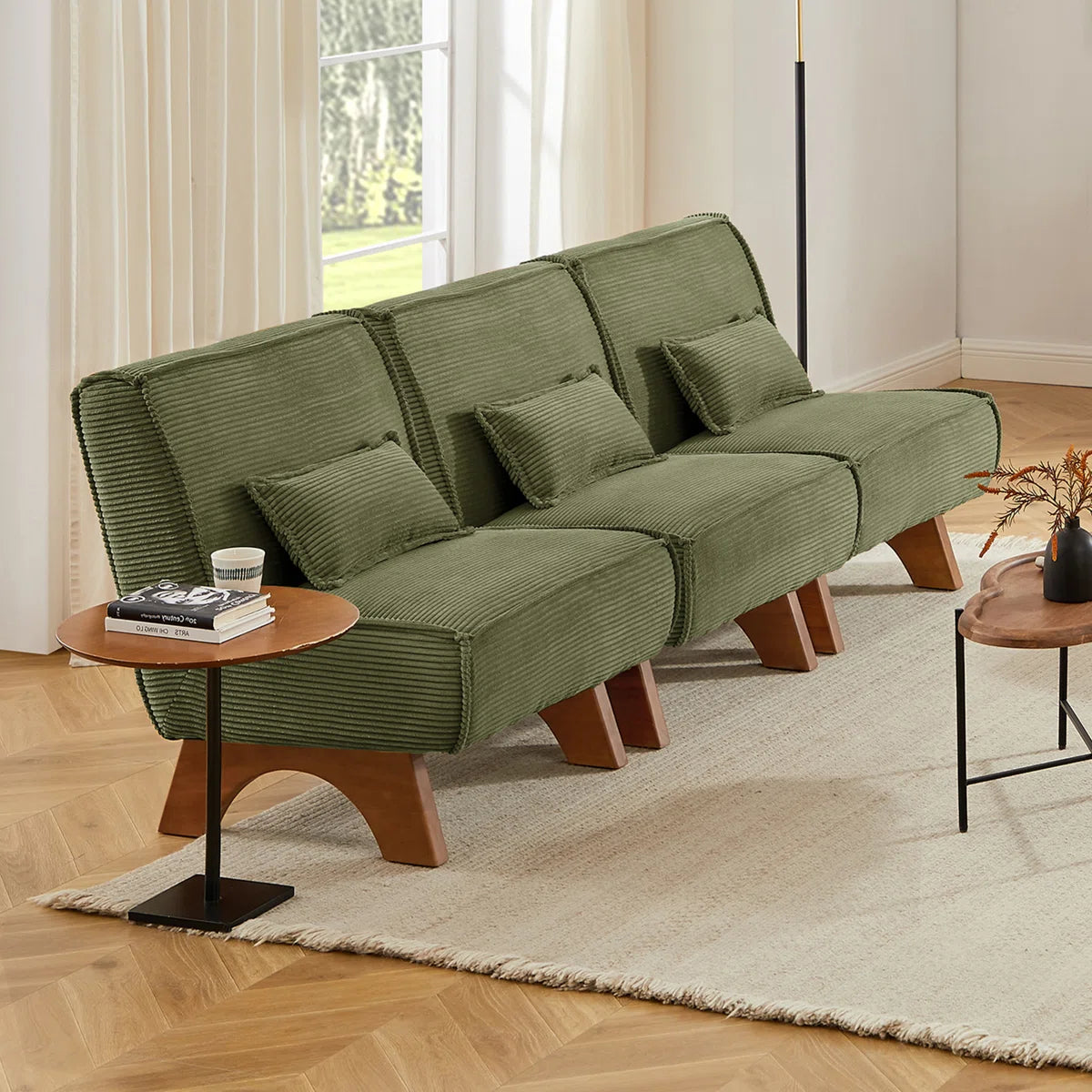 90''W 3-Piece Upholstered Modular Sofa With Solid Wood Base and Pillows