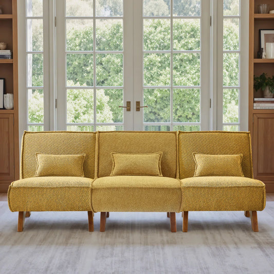 90''W 3-Piece Upholstered Modular Sofa With Solid Wood Base and Pillows