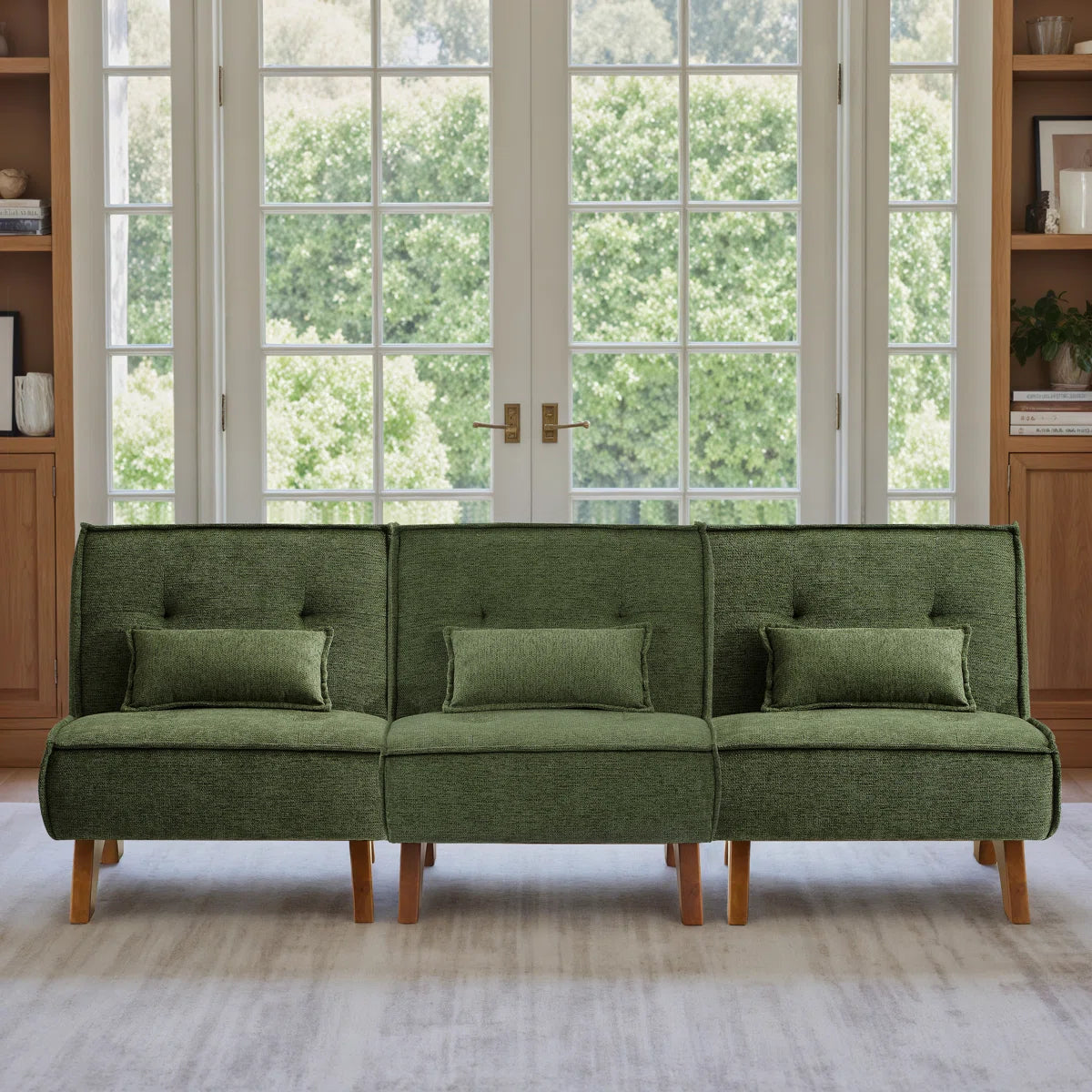 90''W 3-Piece Upholstered Modular Sofa With Solid Wood Base and Pillows