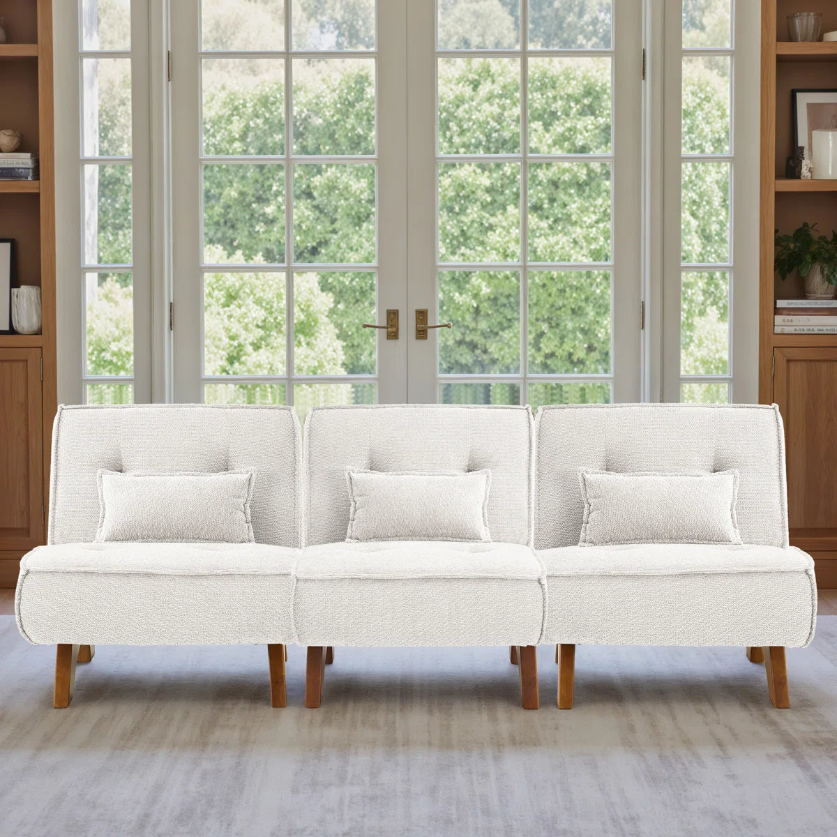 90''W 3-Piece Upholstered Modular Sofa With Solid Wood Base and Pillows