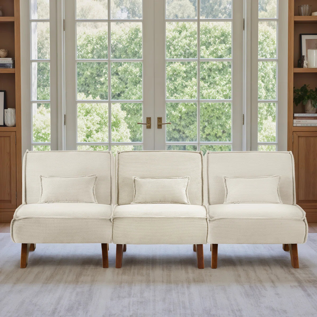 90''W 3-Piece Upholstered Modular Sofa With Solid Wood Base and Pillows