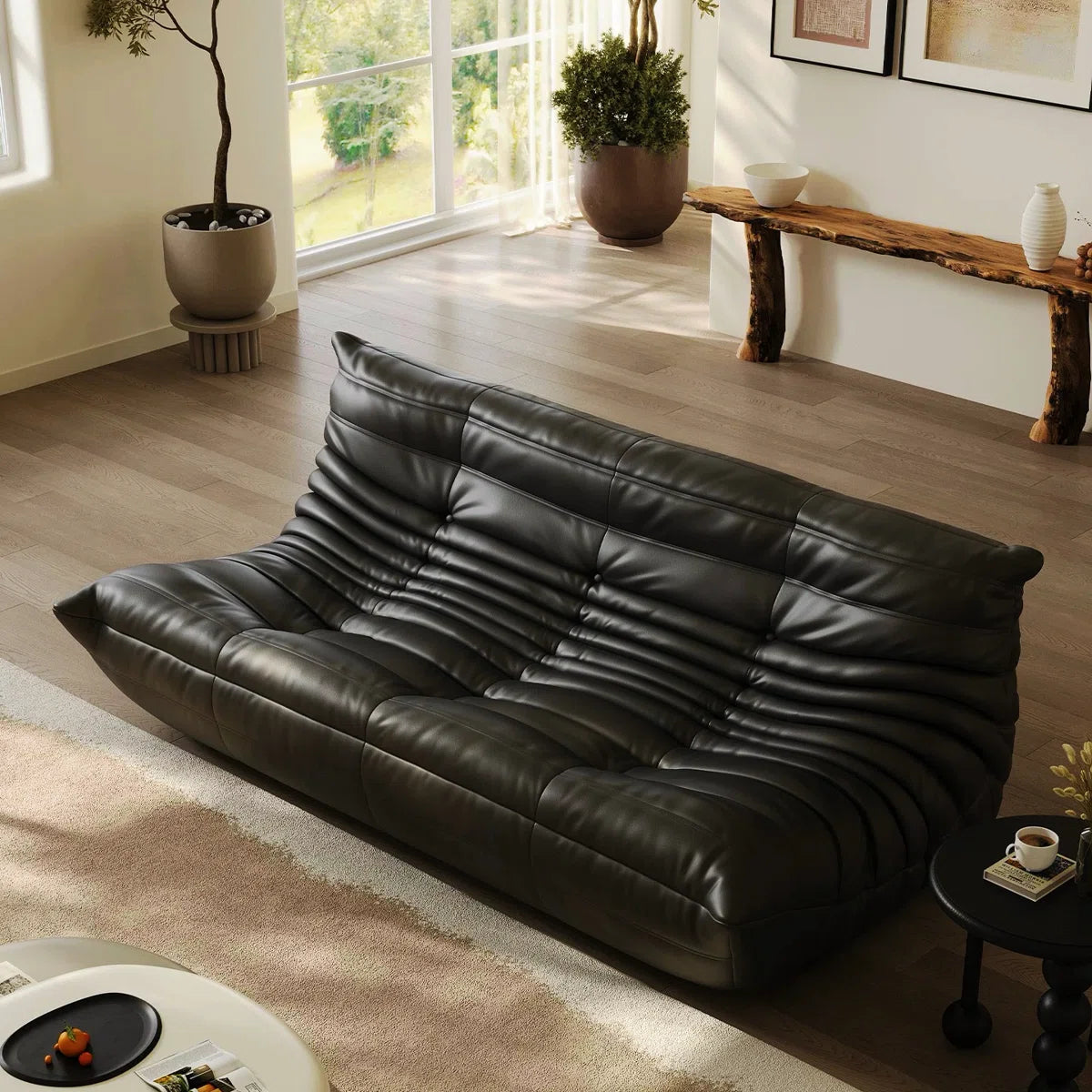 Armless Large Microfiber Leather 3-Seat Bean Bag Sofa