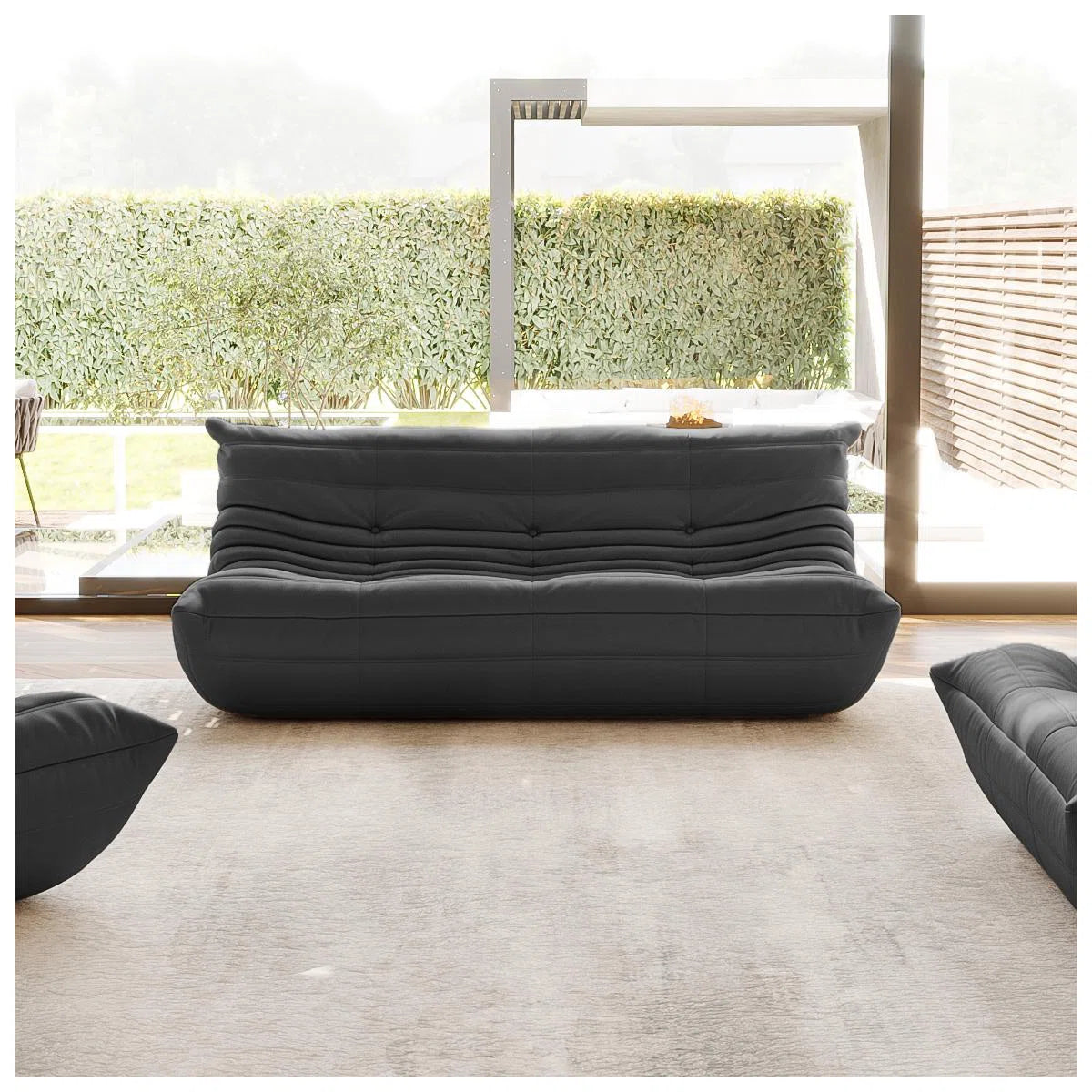 Armless Large Microfiber Leather 3-Seat Bean Bag Sofa