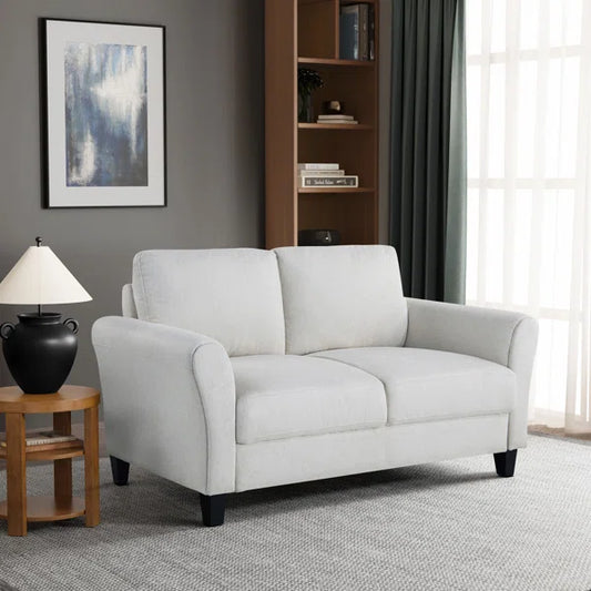 W Classical Vintage Leather Loveseat 2-Seater Sofa with Copper Studs