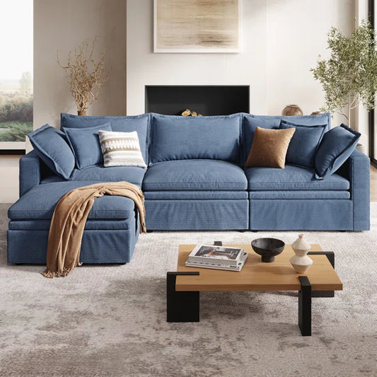 114" Down Cloud Couch, Oversized Modular Comfy Sofa for Living Room, L Shaped Sectional Couches with Detachable Sofa Cover, Storage Ottoman