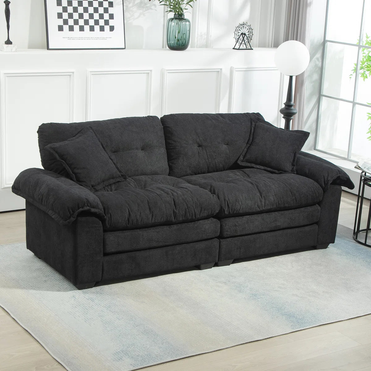 84" Chenille Upholstered Pillow-Top Arm Loveseat Sofa with Memory Foam Cushions and Pocketed Coil Springs
