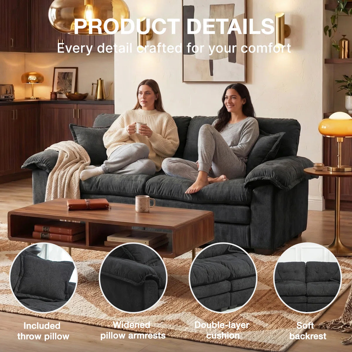 84" Chenille Upholstered Pillow-Top Arm Loveseat Sofa with Memory Foam Cushions and Pocketed Coil Springs