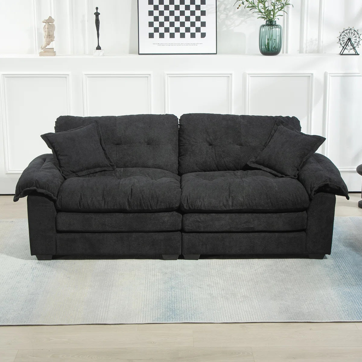 84" Chenille Upholstered Pillow-Top Arm Loveseat Sofa with Memory Foam Cushions and Pocketed Coil Springs
