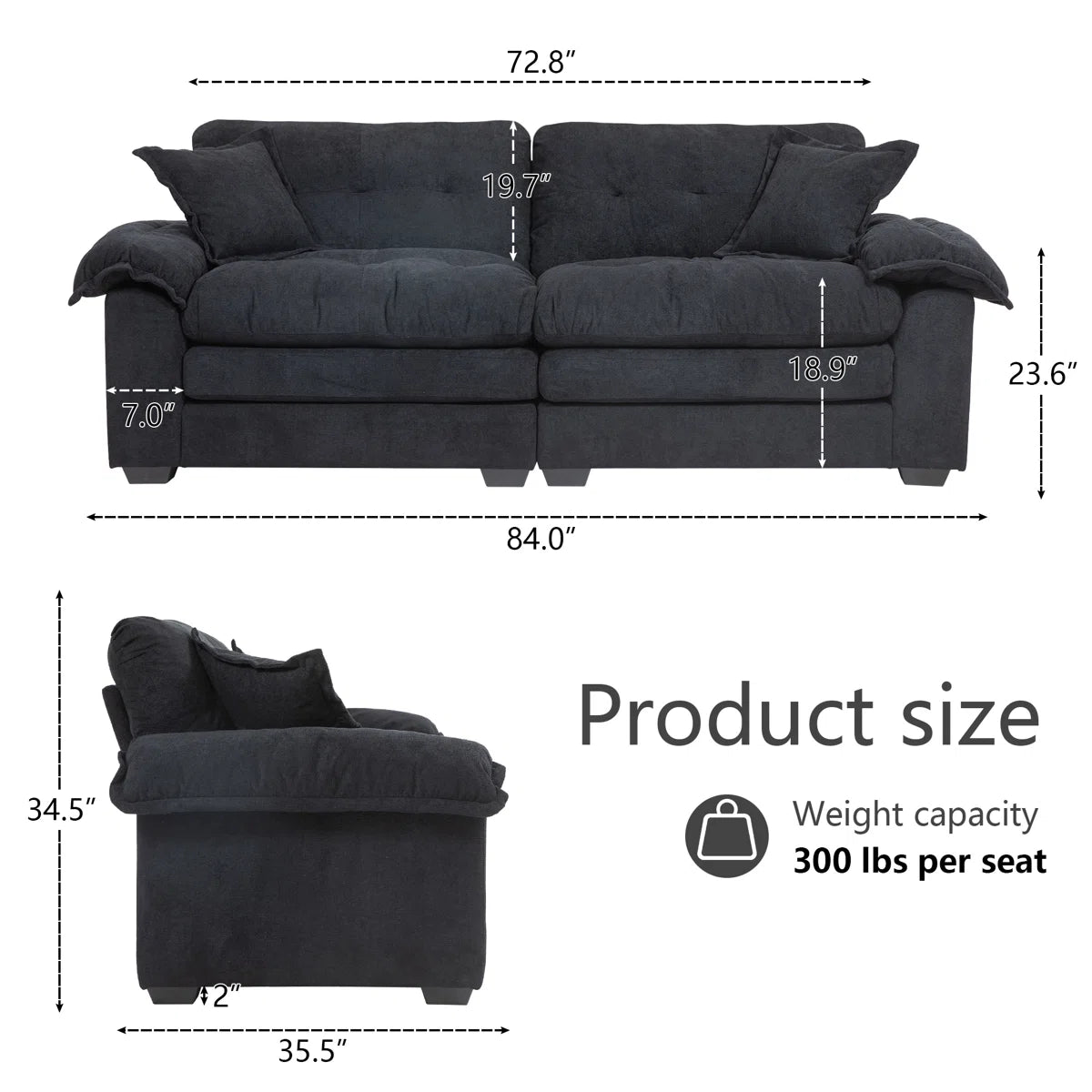 84" Chenille Upholstered Pillow-Top Arm Loveseat Sofa with Memory Foam Cushions and Pocketed Coil Springs