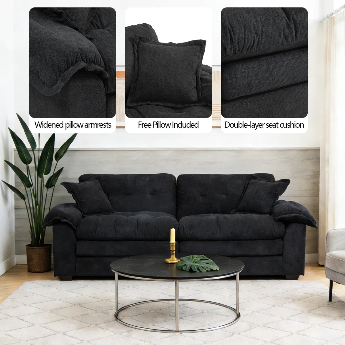 84" Chenille Upholstered Pillow-Top Arm Loveseat Sofa with Memory Foam Cushions and Pocketed Coil Springs