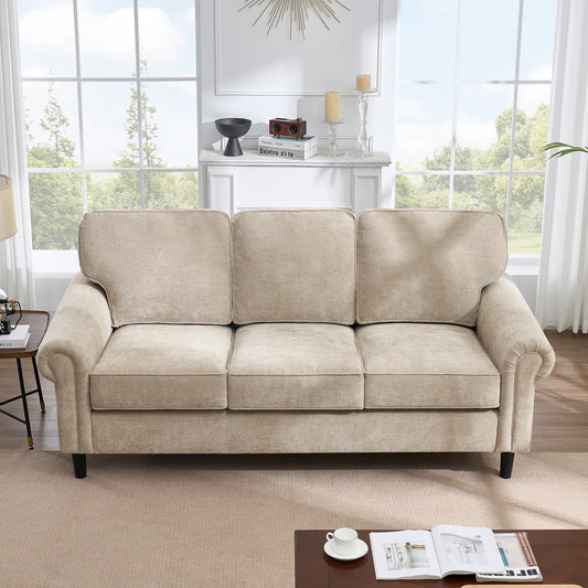 Chenille Modern Sofa Rolled Arms Upholstered Couch