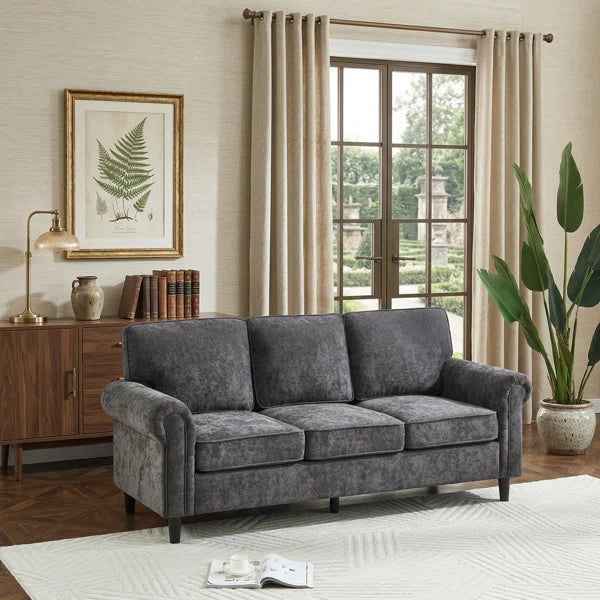 Chenille Modern Sofa Rolled Arms Upholstered Couch