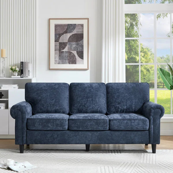 Chenille Modern Sofa Rolled Arms Upholstered Couch