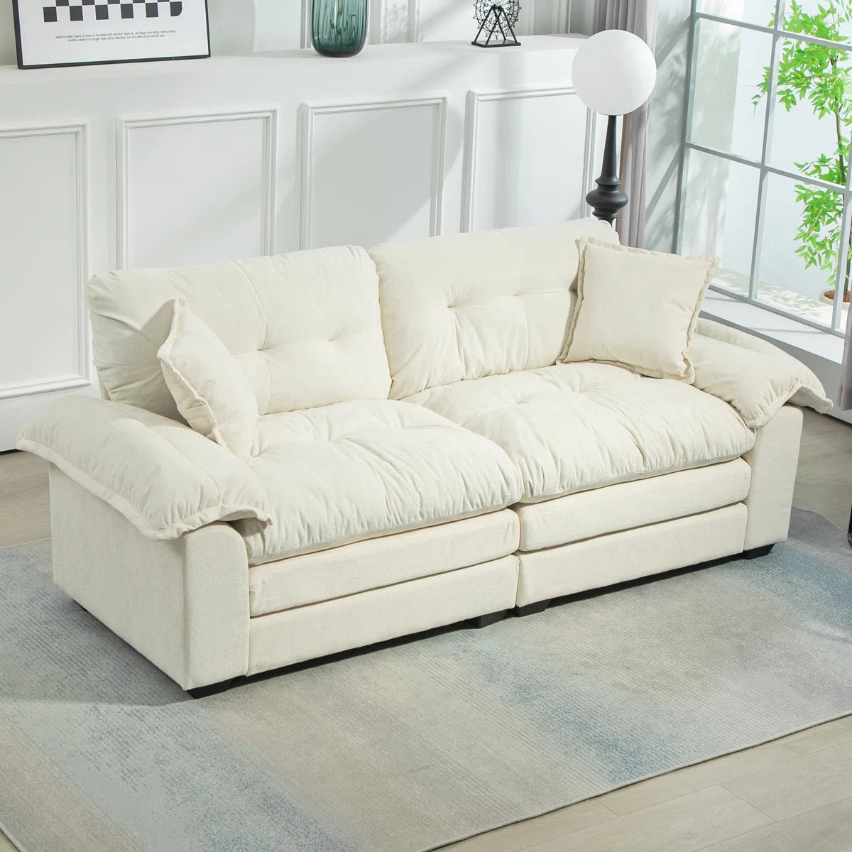 84" Chenille Upholstered Pillow-Top Arm Loveseat Sofa with Memory Foam Cushions and Pocketed Coil Springs