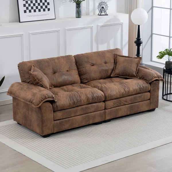 84" Chenille Upholstered Pillow-Top Arm Loveseat Sofa with Memory Foam Cushions and Pocketed Coil Springs