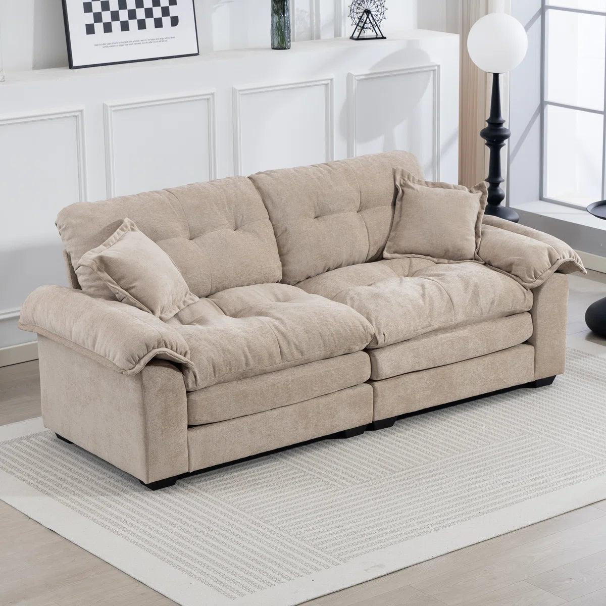 84" Chenille Upholstered Pillow-Top Arm Loveseat Sofa with Memory Foam Cushions and Pocketed Coil Springs