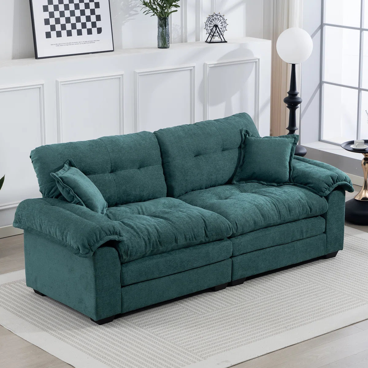 84" Chenille Upholstered Pillow-Top Arm Loveseat Sofa with Memory Foam Cushions and Pocketed Coil Springs