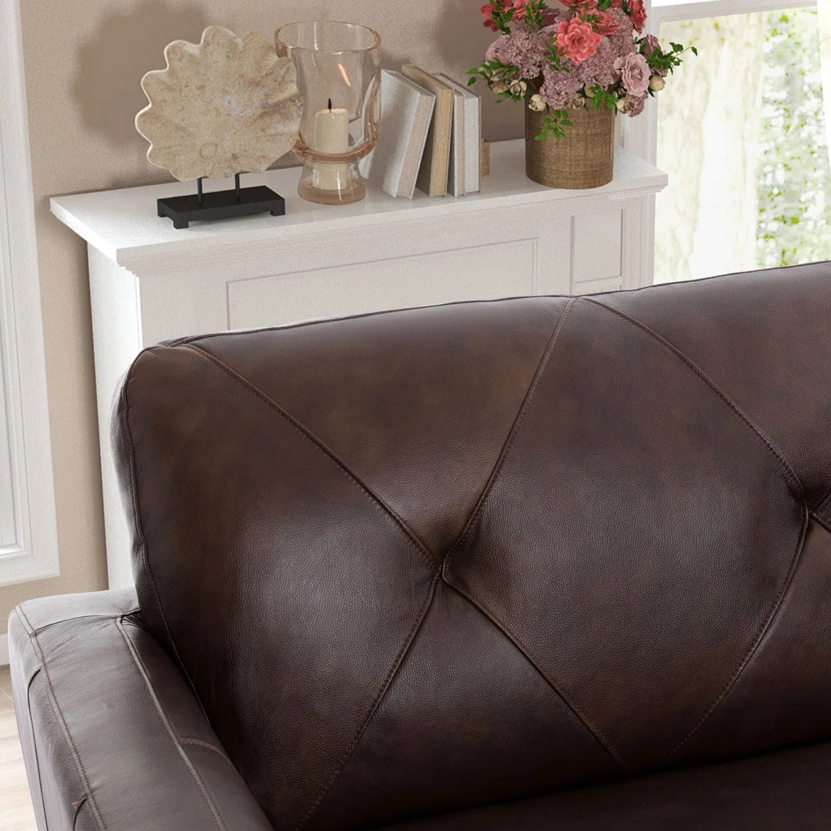 Classic Luxury Upholstered Top Leatherette Sofa