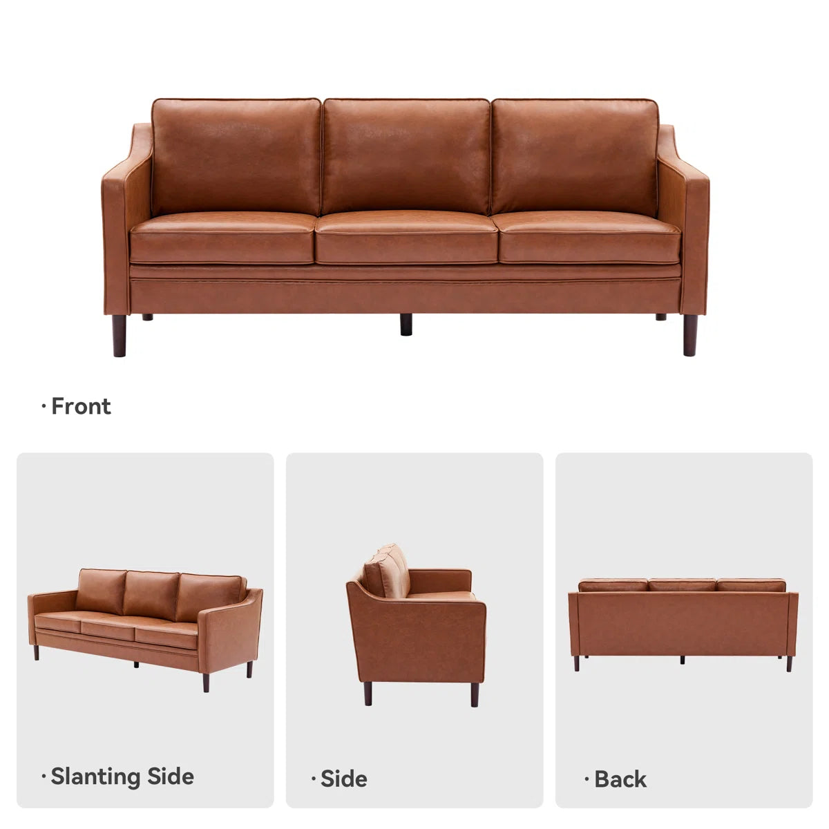 Faux Leather Square Arm Sofa